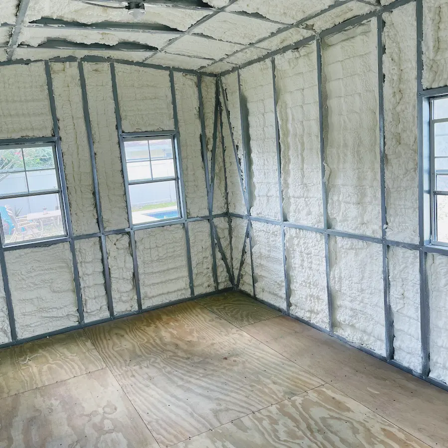 Closed-cell spray foam insulation applied to wall cavities in a residential project in Creve Coeur